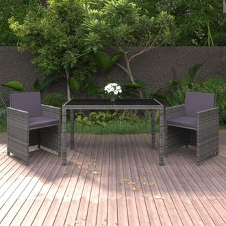 vidaXL Set Comedor Para Jard&iacute;n 3 Pzas Y Cojines Rat&aacute;n Sint&eacute;tico Gris Vidaxl