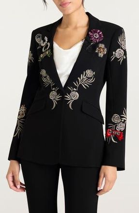 Cinq &agrave; Sept Heritage Rose Embroidery Cheyenne Blazer in Black/Multi at Nordstrom Rack, Size 4