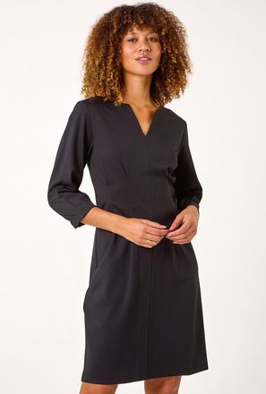 Roman Ponte Notch Neck Stretch Dress