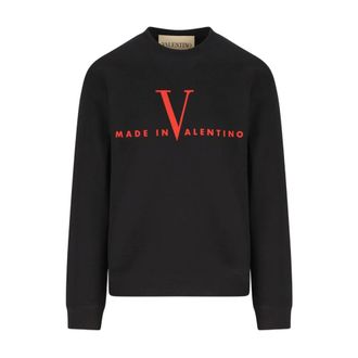 Valentino Garavani Cotton Crewneck Sweatshirt with Made in Chest Print - male - Valentino Garavani - Sweatshirts - Black - XL - Sweatshirts & Hoodies