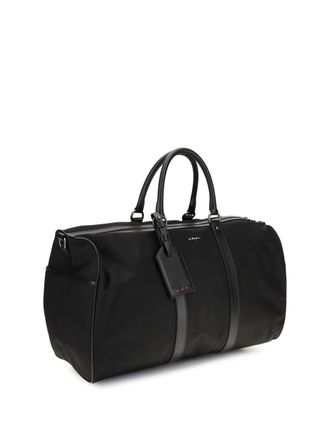 Kiton Mens Travel Duffle Bag Leather-Trim Black Nylon Handbags Hand
