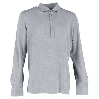 Brunello Cucinelli M&eacute;lange-Effect Long Sleeve Polo Shirt in Grey Cotton