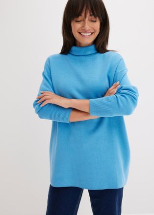 Bonprix Strickpullover BONPRIX Gerippter Pullover aus reiner Baumwolle, Damen, Gr. 52/54 (XXL), blau (brilliantblau), Obermaterial: 100% Baumwolle, oversize, 