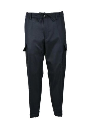 Michael Coal Tailored Blue Trousers with Cargo Pockets and Drawstring Waist