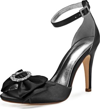 Generic Wedding Shoes Women Open Toe Stiletto High Heeled Sandals High Heels Satin Bridal Shoes for Prom, Party, Daily 10.5Cm,Black,3 UK