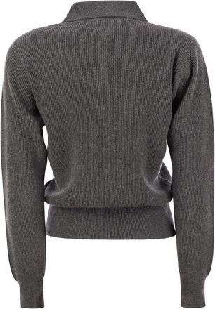 Fabiana Filippi Womens Ribbed Knit With Polo Neck - Grey Wool - Size EU 44 (Womens)