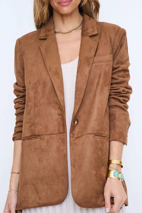 Fate Faux Suede Relaxed Fit Blazer In Brown