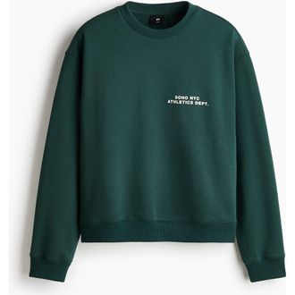 H&M Loose Fit Sweatshirt in Dark Green/soho Nyc at Nordstrom, Size Xxx-Large