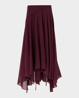 Akris Asymmetric Silk Georgette Midi Skirt