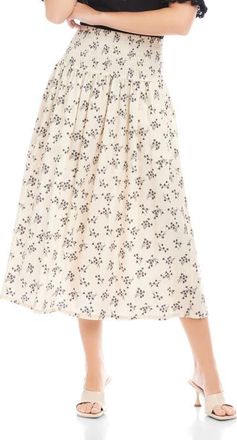 Fifteen Twenty Rhea Floral Smock Waist Cotton Midi Skirt in Beige Print at Nordstrom, Size X-Large