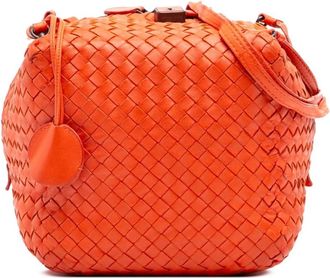 Bottega Veneta Pre-owned Cross Body Bags, female, Orange, Size: ONE SIZE Pre-owned Woven Leather Bucket Bag