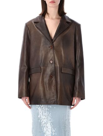 Rotate Oversized Dark Brown Leather Blazer