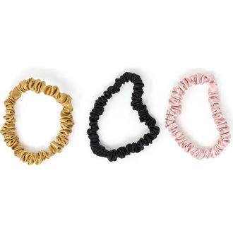 Blissy 3-Pack Skinny Silk Scrunchies in Black/Gold/Pink at Nordstrom