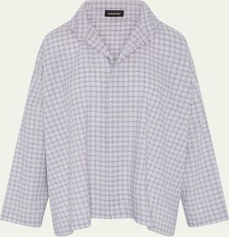 Eskandar Wide Longer-Back Double Stand Collar Shirt (Mid Plus Length)