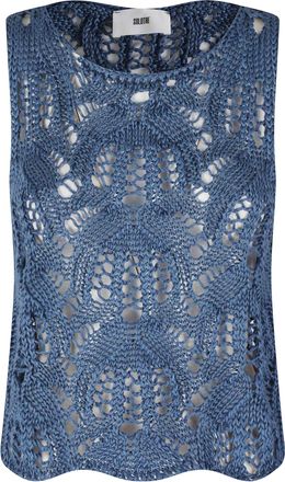 SOLOTRE Cerulean Perforated Crochet Linen Tank Top