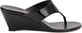 Prada Wedges, female, Black, Size: 10 US Patent Leather Wedge Thong Sandal
