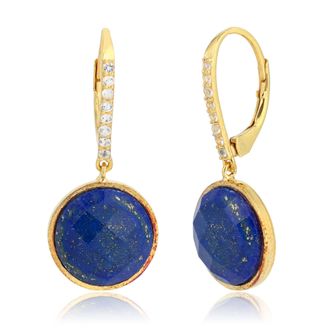 MAX + STONE 18k Gold over 925 Sterling Silver 12 Carats Round Gemstone Dangle Earrings