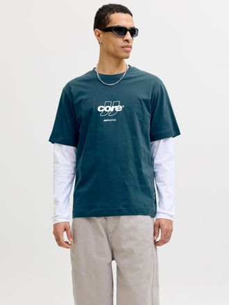 Jack & Jones T-Shirt JACK & JONES JCOCLUB FRONT PRINT TEE SS CREW SN, Herren, Gr. XXL, poseidon, Jersey, Obermaterial: 100% Baumwolle, bedruckt, relaxed fit normal