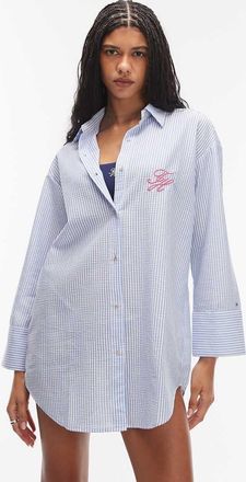 Tommy Hilfiger Camicia in seersucker blu a righe con logo