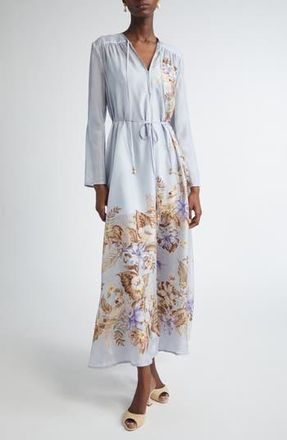Zimmermann Coco Placed Print Long Sleeve Silk Dress in Powder Blue Multi Floral at Nordstrom Rack, Size 3 (Fits Like 10 Us)