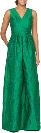 Kay Unger Mariah Floral Jacquard Gown in Fern Green at Nordstrom, Size 18