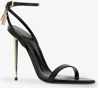 Tom Ford Womens Leather Sandals With Padlock Detail Black