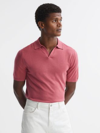 Reiss Coral Merino Wool Open Collar Polo Shirt, XL