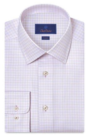 David Donahue Trim Fit Check Cotton Twill Dress Shirt in Lilac/Dune at Nordstrom, Size 16.5 - 32