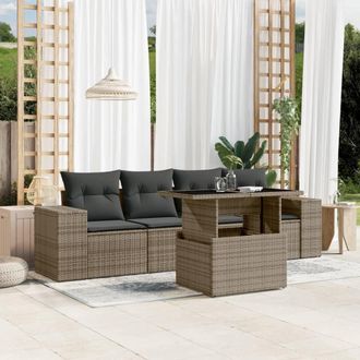 vidaXL Vidaxl - Juego De Sof&aacute;s Jard&iacute;n Con Cojines 5 Pzas Rat&aacute;n Sint&eacute;tico Gris