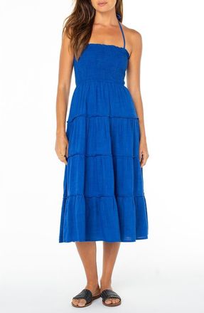 Roxy Ellie Smocked Midi Sundress in Surf The Web Solid at Nordstrom, Size Xx-Large