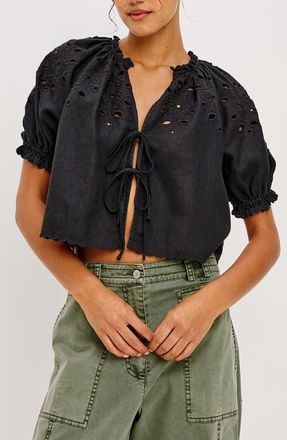 Rails Lizbeth Eyelet Linen Top in Black at Nordstrom, Size X-Large