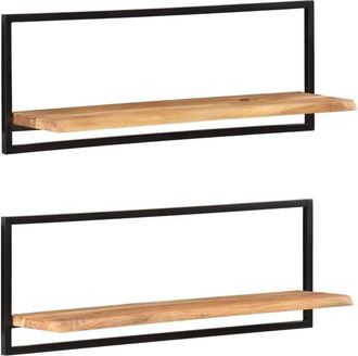 vidaXL Wall Shelves 2 pcs 100x24x35 cm Solid Wood Acacia and Steel Vidaxl