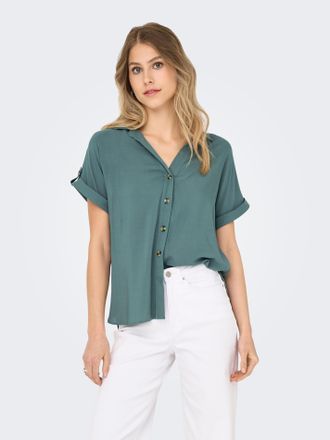 Only Kurzarmbluse ONLY ONLYASMIN SHIRT S/S WVN NOOS, Damen, Gr. XS (34), gr&uuml;n (balsam gr&uuml;n), Web, Obermaterial: 100% Viskose, unifarben, regular fit normal