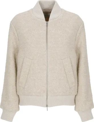PESERICO Beige Sequined Jacket With Ribbed Detailing And Zip Closure