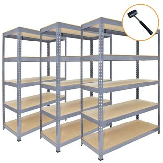 MonsterShop 3 x Q-Rax Grey Metal Racking Units 90 x 50 x 180cm in Blue | Size: 90 x 50 x 180 cm