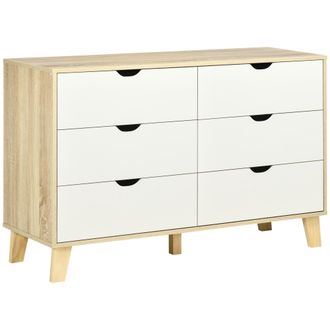HOMCOM C&oacute;moda De Estilo Escandinavo Con 6 Cajones, Mueble De Almacenamiento - Dimensiones: 120 Cm De Ancho X 40 Cm De Profundidad X 76 Cm De Alto, Acabado En