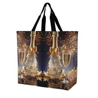 Generic Champagne Large Reusable Shopping Bag Lightweight Foldable Tote Bags Washable Shoulder Handbag