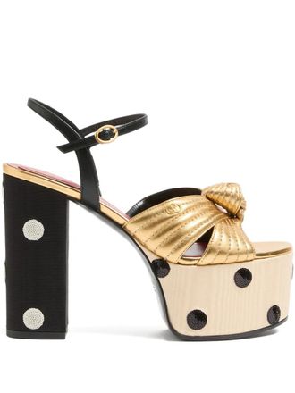 Valentino Garavani knot-detail heeled sandals - women - Lamb Skin/Calf Leather/Goat Skin/Rubber - 38.5 - Gold