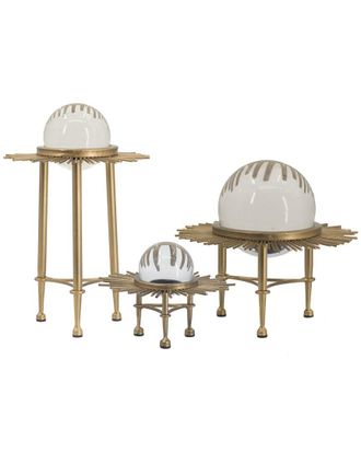 A&B Home Crystal Ball On Sunburst Metal Stand Set Of 3