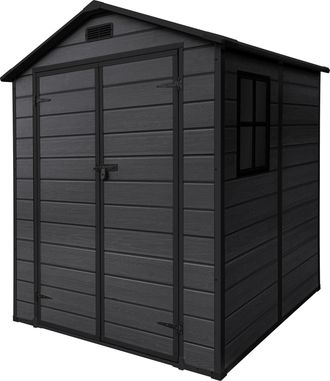 ECD Germany Ecd Germany Caseta De Jard&iacute;n Con Suelo 5m&sup3; Gris Oscuro Cobertizo Exterior De Pl&aacute;stico Para Almacenamiento De Herramientas, Con Tejado En Dos Aguas, 15