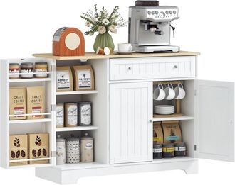 HOMCOM Homcom - aparador de cocina armario de cocina con estante de puerta cajón puertas magnéticas estantes ajustables 105x40x83 cm blanco y roble