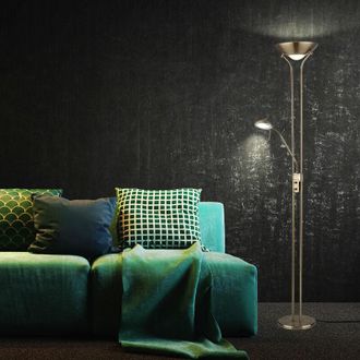 Globo Lighting Lampada da terra Uplighter led dimmerabile con lampada da lettura Lampade da terra led con dimmer, punto di lettura flessibile ottone anticato, 2x