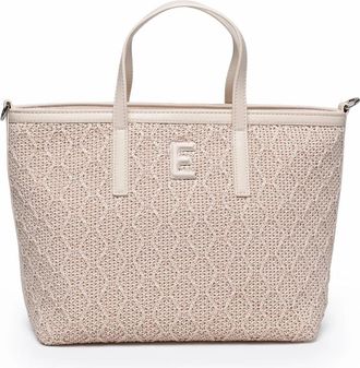 Ermanno Scervino White Terra Straw Polyester-Blend Small Tote Bag