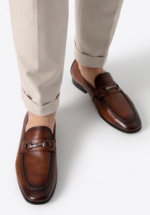 Wittchen Heren Leren Loafers met Gesp op de Riem, Lichtbruin, Natuurlijk Leer