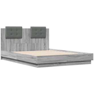 vidaXL Vidaxl - Cama Con Cabecero Madera De Ingenier&iacute;a Gris Sonoma 135x190 Cm