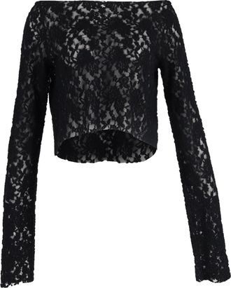 Maison Margiela MM6 Maison Margiela Lace Pattern Bateau Neckline Crop Top in Black Polyamide