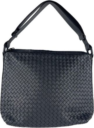 Bottega Veneta Intrecciato Black Leather Shoulder Bag (Pre-Owned)