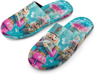 Generic Nutcracker Cute Orchestra Flannel Mens Slip-on Slippers Winter Warm House Shoes with Rubber Sole for Home Hotel