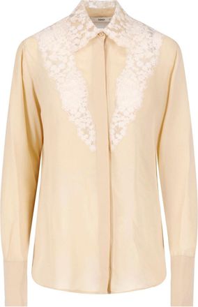 Fendi Camicia In Georgette Di Seta E Pizzo