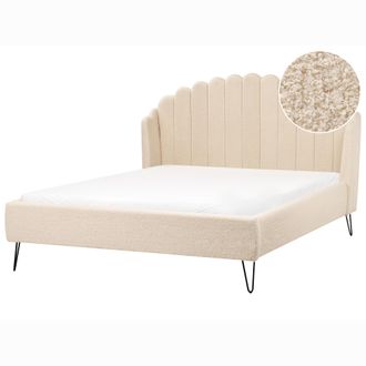 Beliani Cama Con Somier De Boucl&eacute; Patas De Metal 160 X 200 Cm Cabecero Beige Ambillou